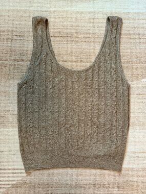 GAP Cable Knit Sweater Tank | Taupe | Size M Tall | Cropped Preppy | EUC